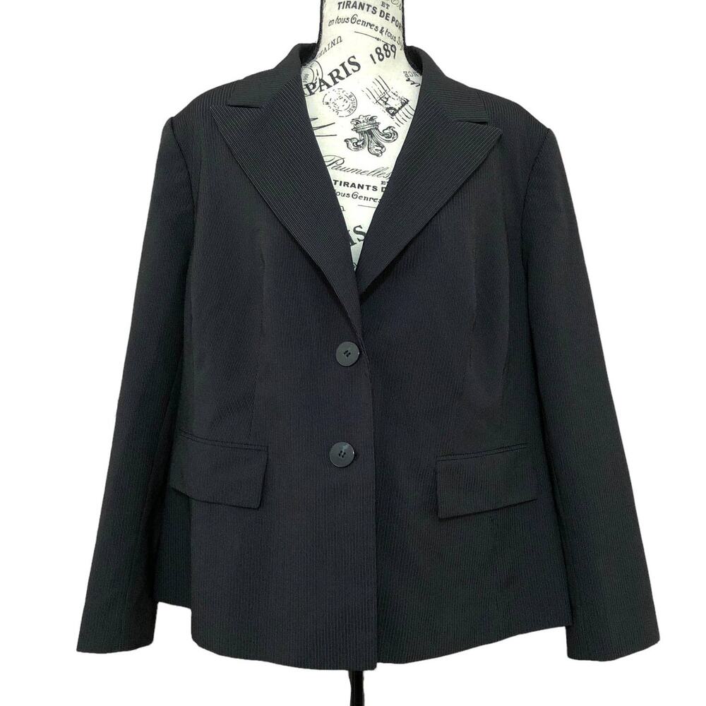 Evan Picone (18W) Pinstriped Double Flap Pocket Notched Lapel Suit Jacket Blazer